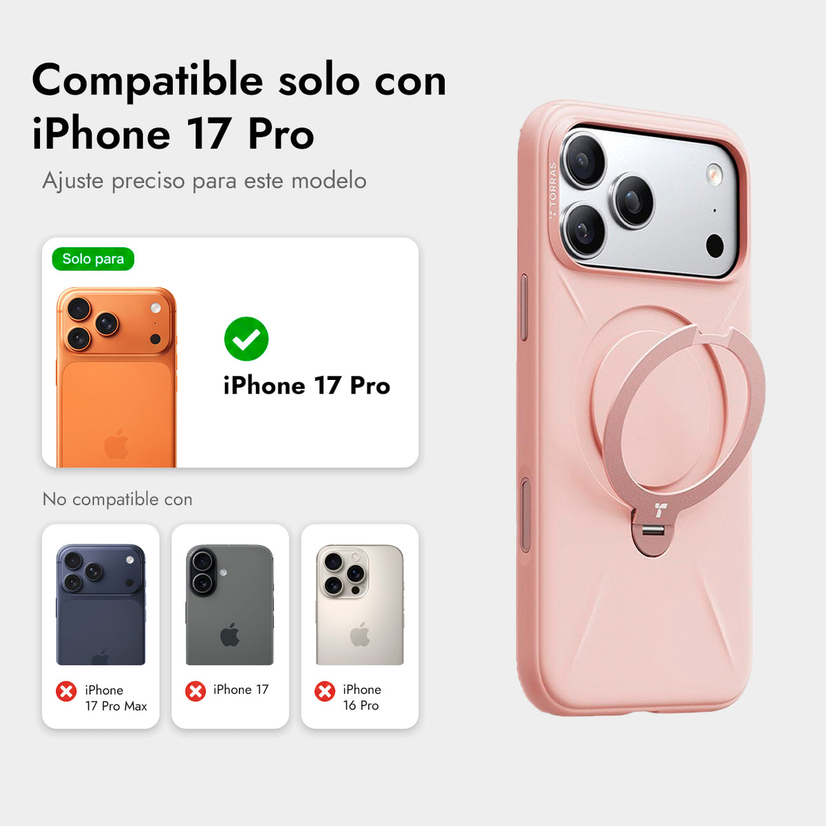 TORRAS Funda Ostand Spin Softune Series con Soporte para iPhone 17 Pro/18 Pro Compatible con MagSafe, Rosa