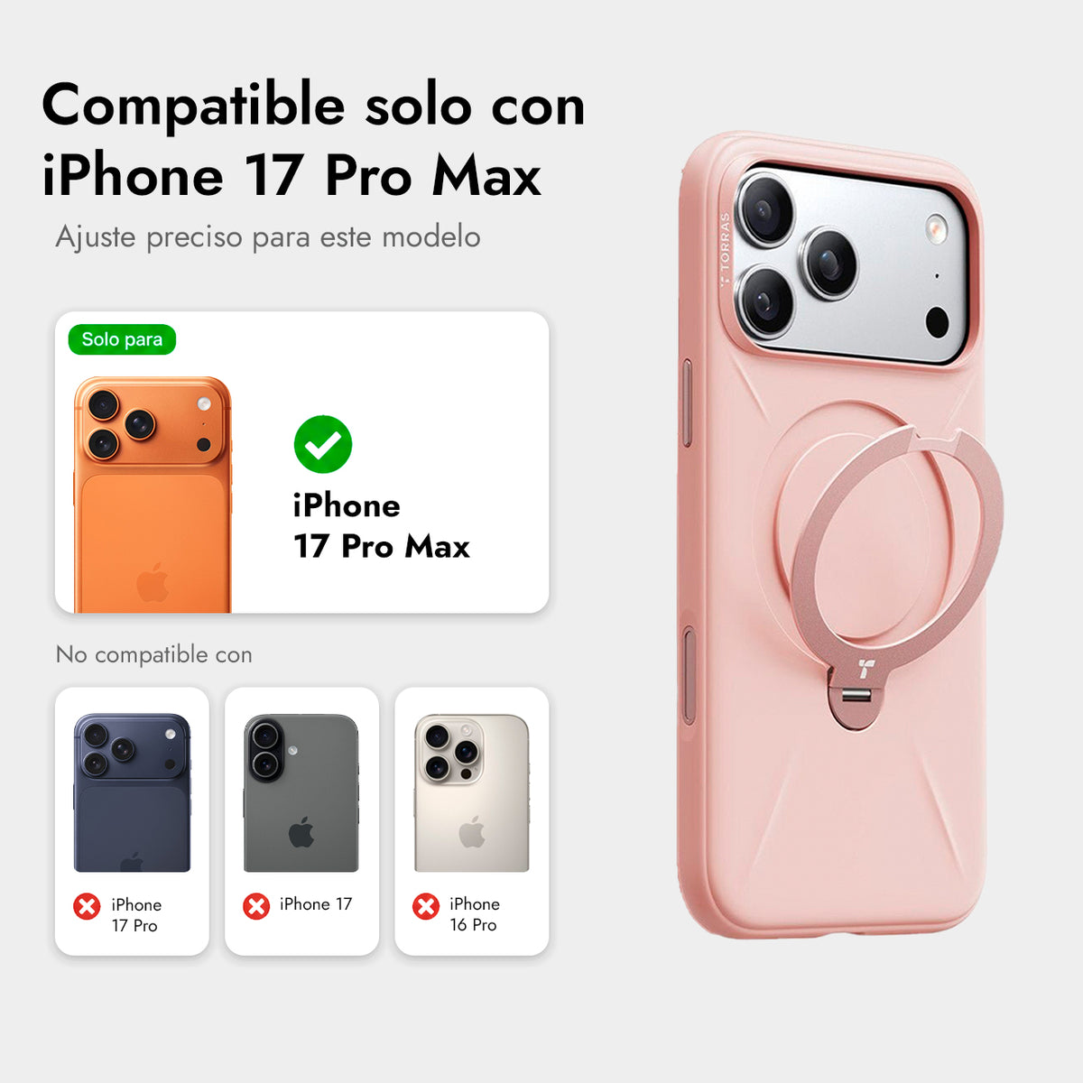 TORRAS Funda Ostand Spin Softune Series con Soporte para iPhone 17 Pro Max/18 Pro Max Compatible con MagSafe, Rosa