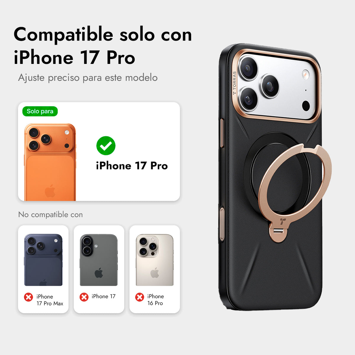 TORRAS Funda Ostand Spin VegSkin Series con Soporte para iPhone 17 Pro/18 Pro Compatible con MagSafe, Negro