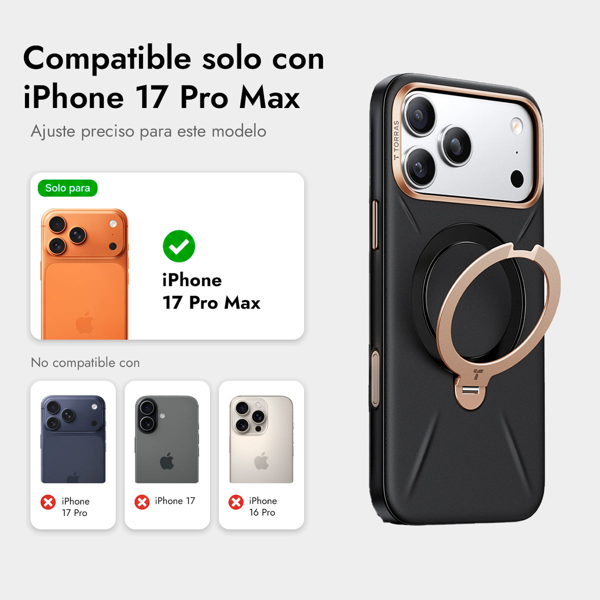 TORRAS Funda Ostand Spin VegSkin Series con Soporte para iPhone 17 Pro Max/18 Pro Max Compatible con MagSafe, Negro