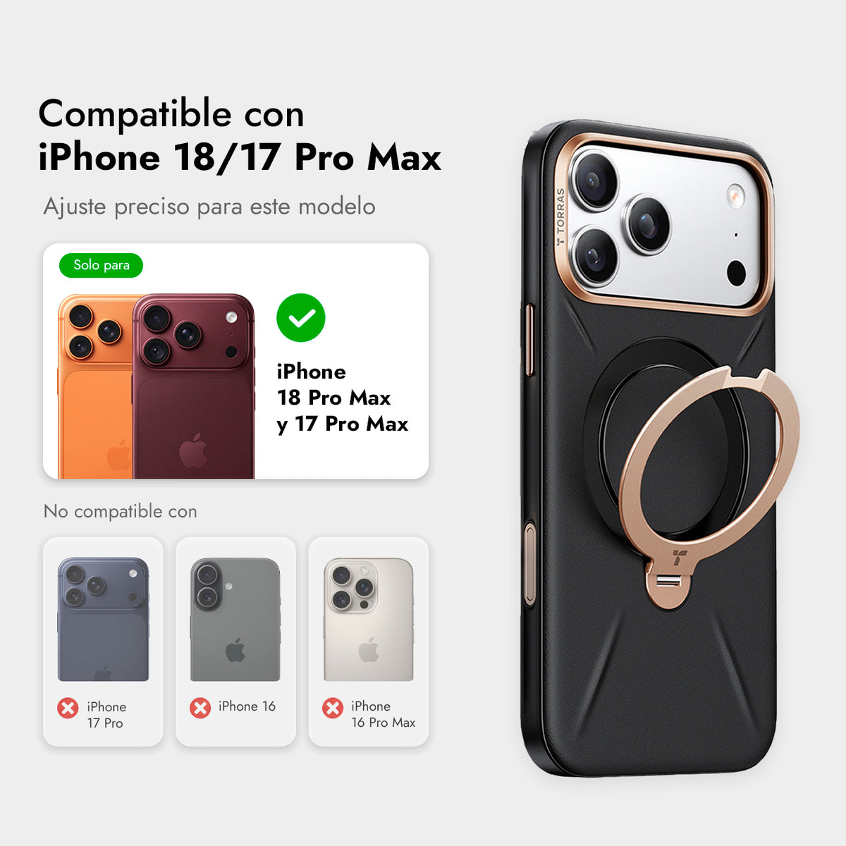 TORRAS Funda Ostand Spin VegSkin Series con Soporte para iPhone 17 Pro Max/18 Pro Max Compatible con MagSafe, Negro