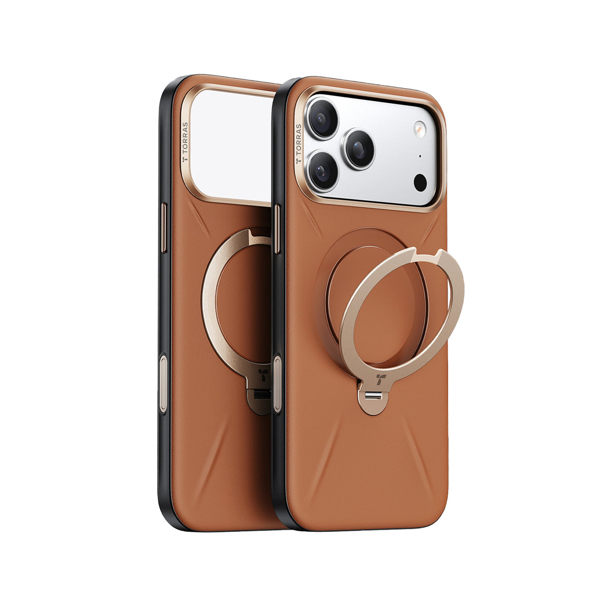 TORRAS Funda Ostand Spin VegSkin Series con Soporte para iPhone 17 Pro Max/18 Pro Max Compatible con MagSafe, Marrón
