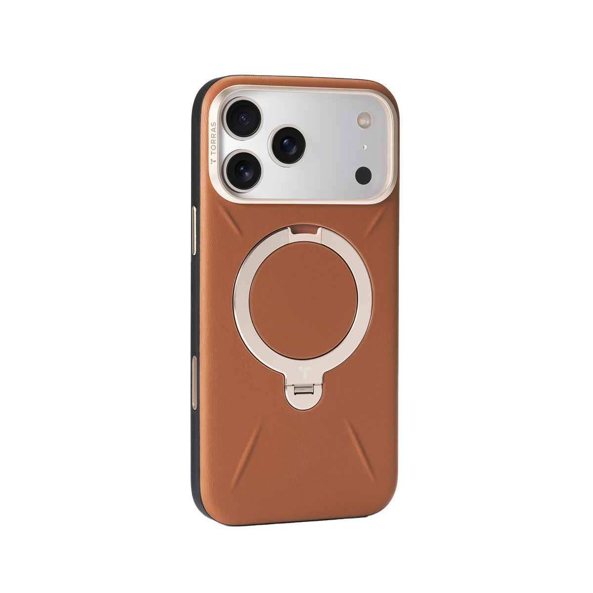 TORRAS Funda Ostand Spin VegSkin Series con Soporte para iPhone 17 Pro Max/18 Pro Max Compatible con MagSafe, Marrón