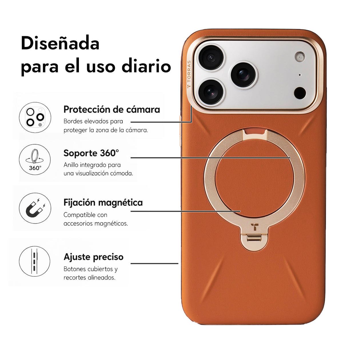 TORRAS Funda Ostand Spin VegSkin Series con Soporte para iPhone 17 Pro Max/18 Pro Max Compatible con MagSafe, Marrón