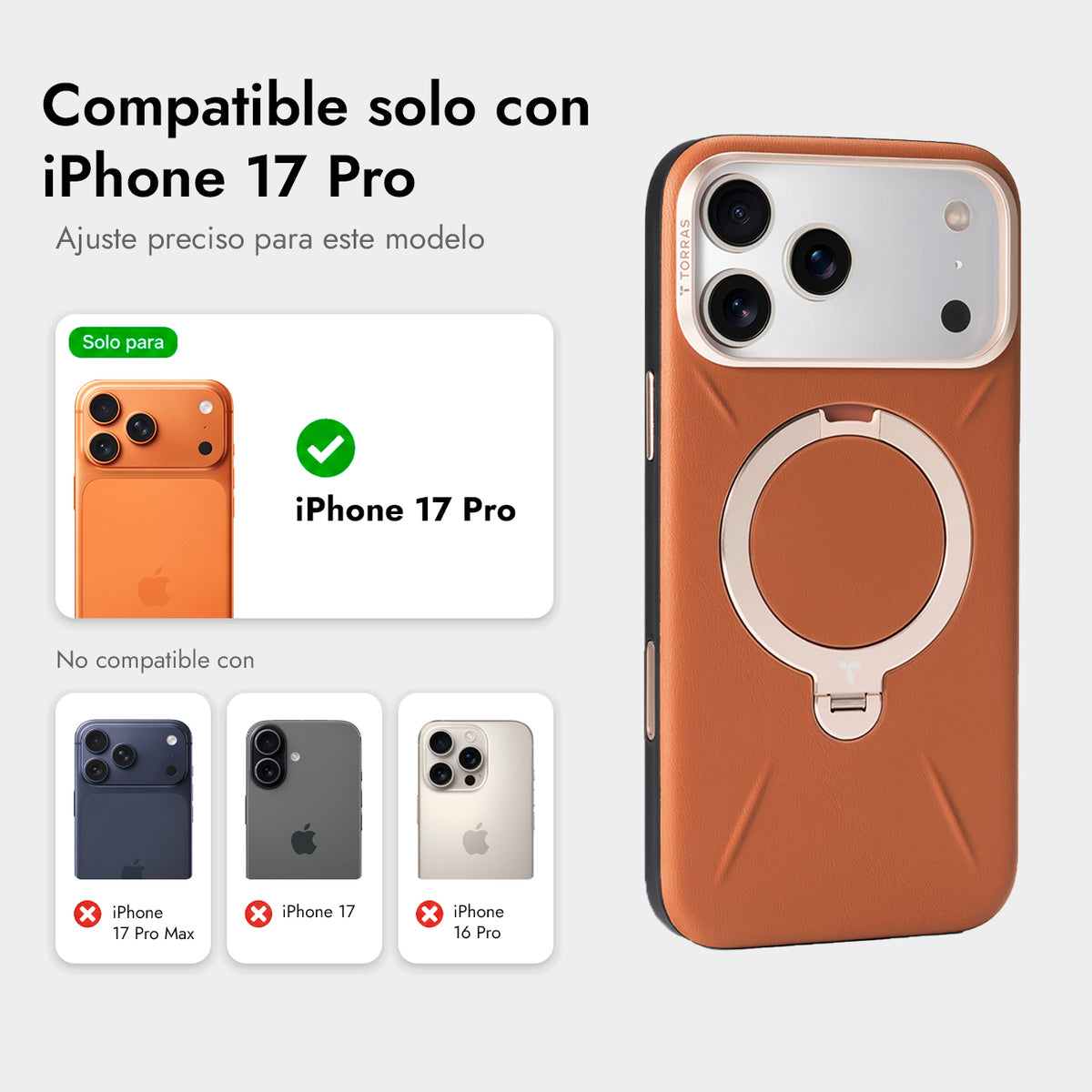 TORRAS Funda Ostand Spin VegSkin Series con Soporte para iPhone 17 Pro/18 Pro Compatible con MagSafe, Marrón