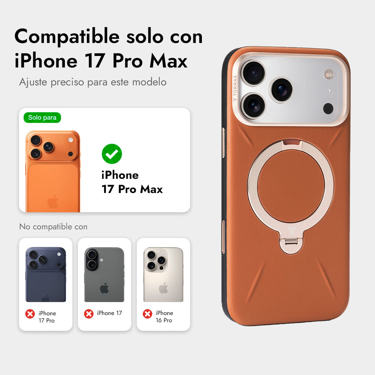 TORRAS Funda Ostand Spin VegSkin Series con Soporte para iPhone 17 Pro Max/18 Pro Max Compatible con MagSafe, Marrón