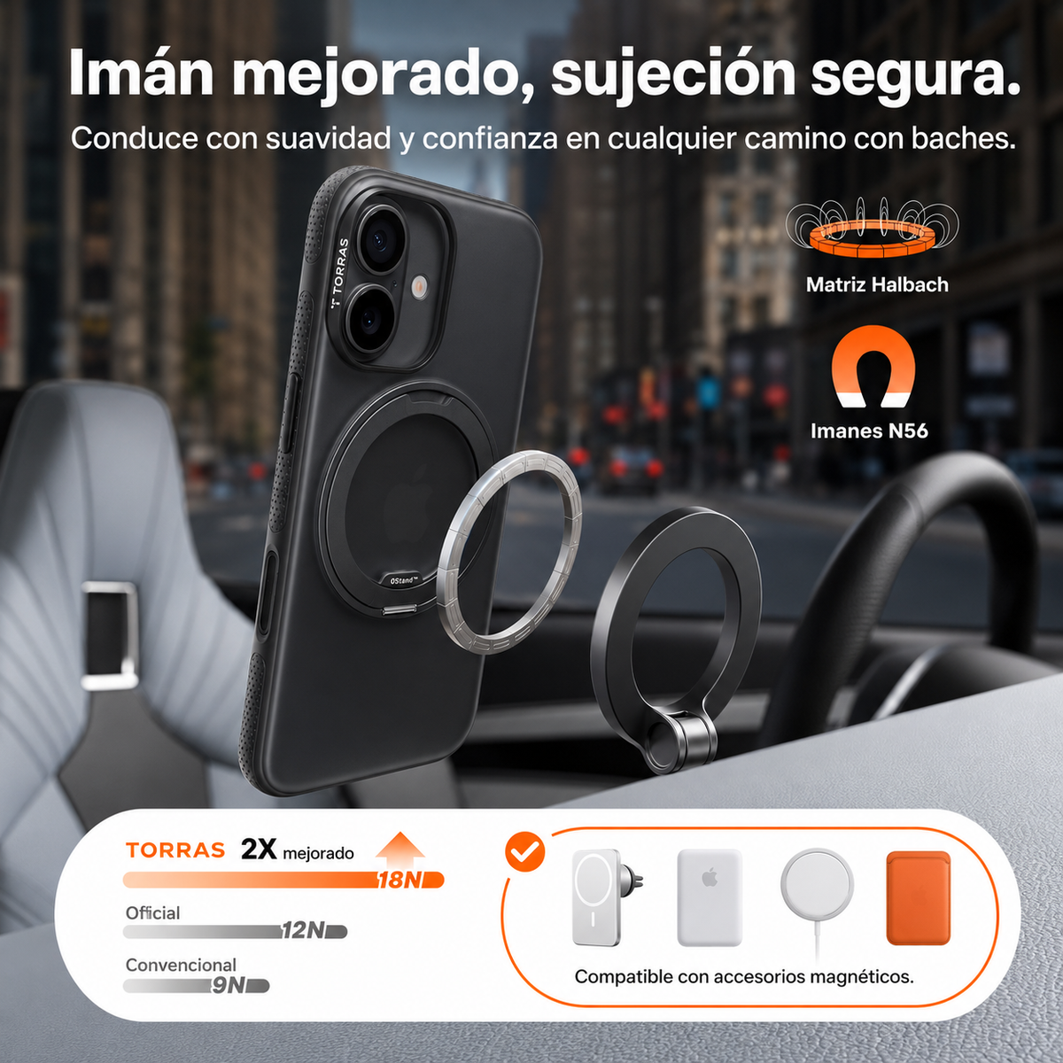 TORRAS Funda Ostand R Fitness Series con Soporte para iPhone 17 Compatible con MagSafe, Negro