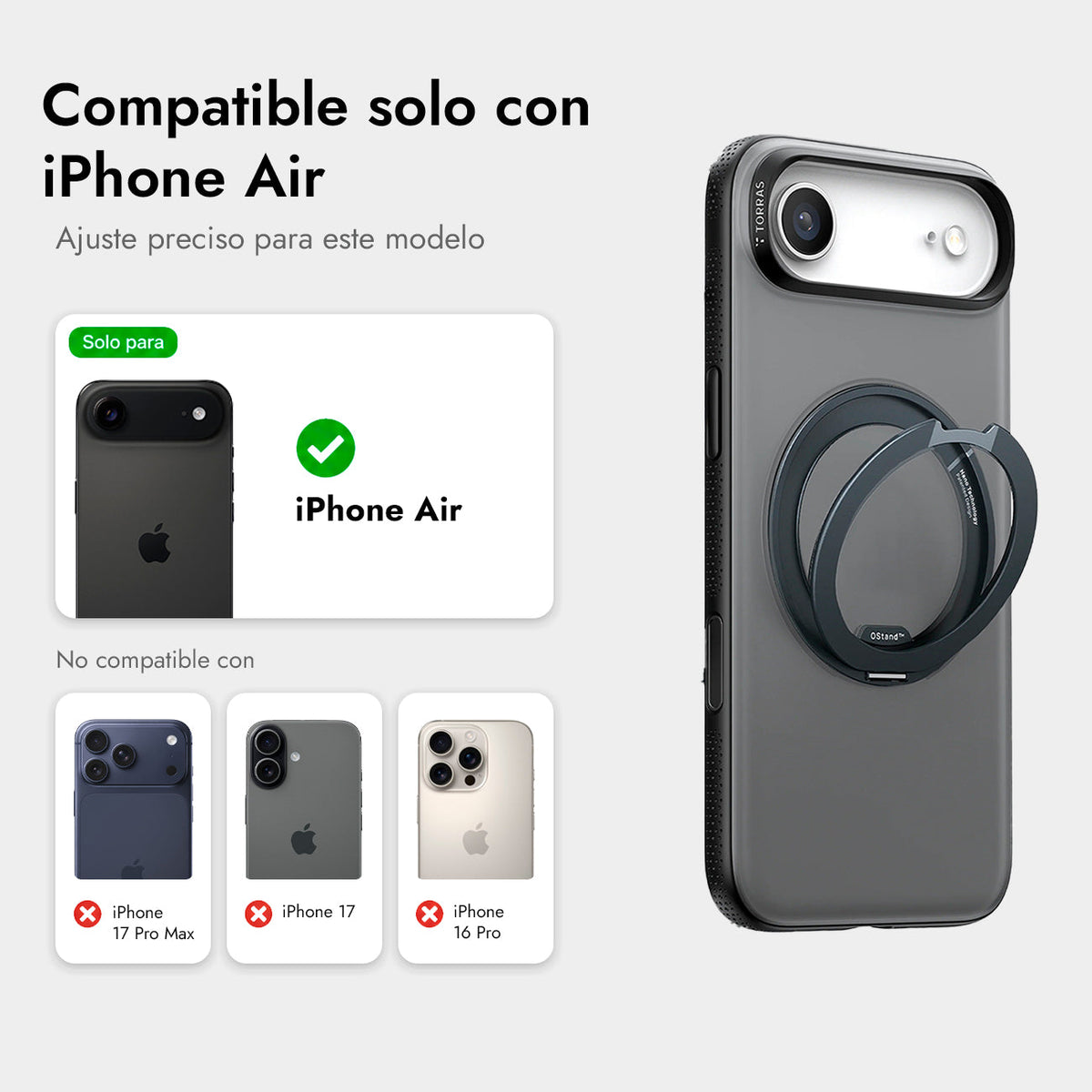 TORRAS Funda Ostand R Fitness Series con Soporte para iPhone Air Compatible con MagSafe, Negro