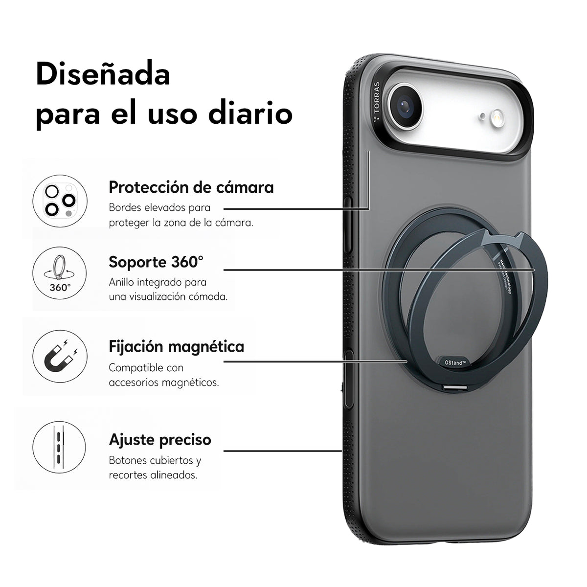 TORRAS Funda Ostand R Fitness Series con Soporte para iPhone Air Compatible con MagSafe, Negro