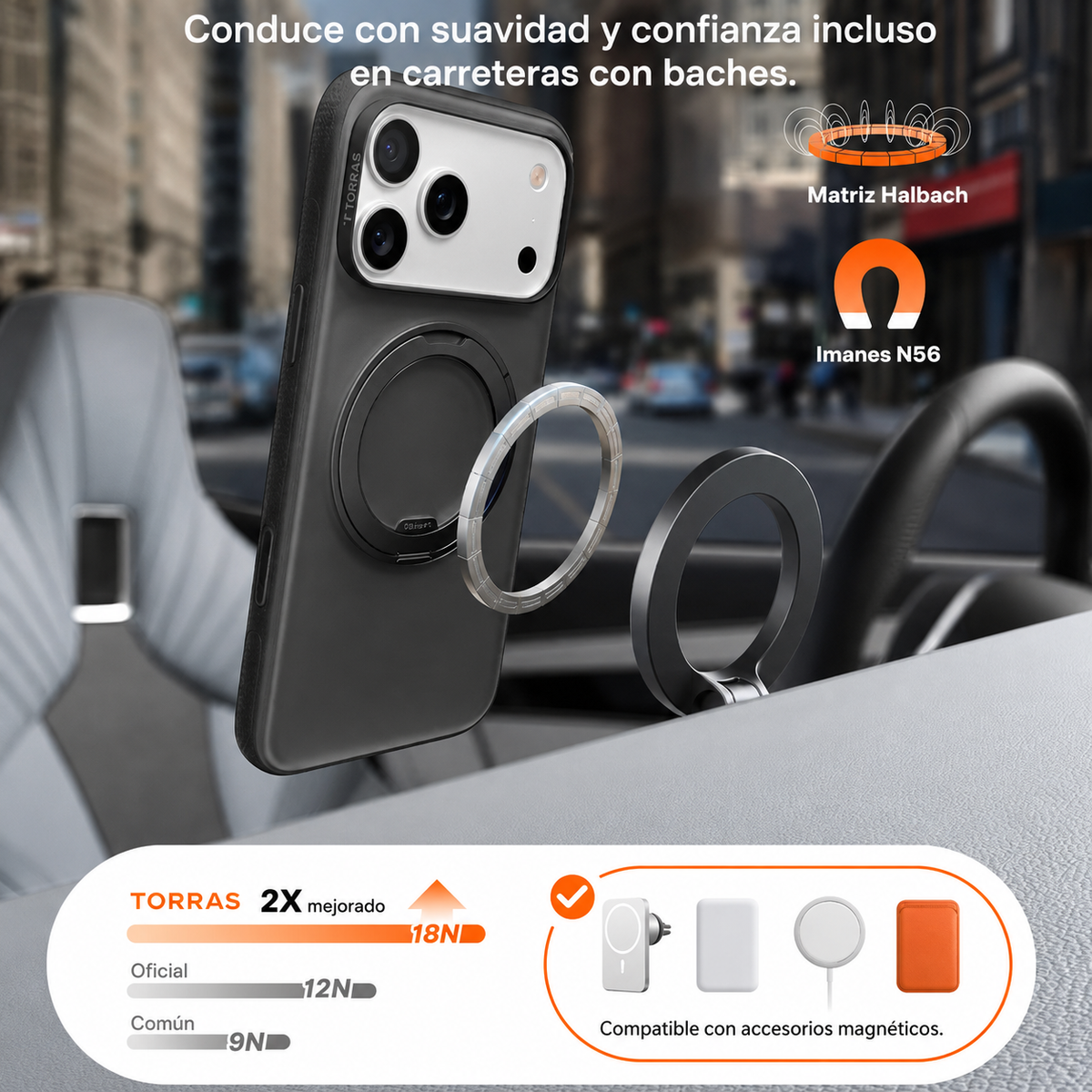 TORRAS Funda Ostand R Fitness Series con Soporte para iPhone 17 Pro/18 Pro Compatible con MagSafe, Negro