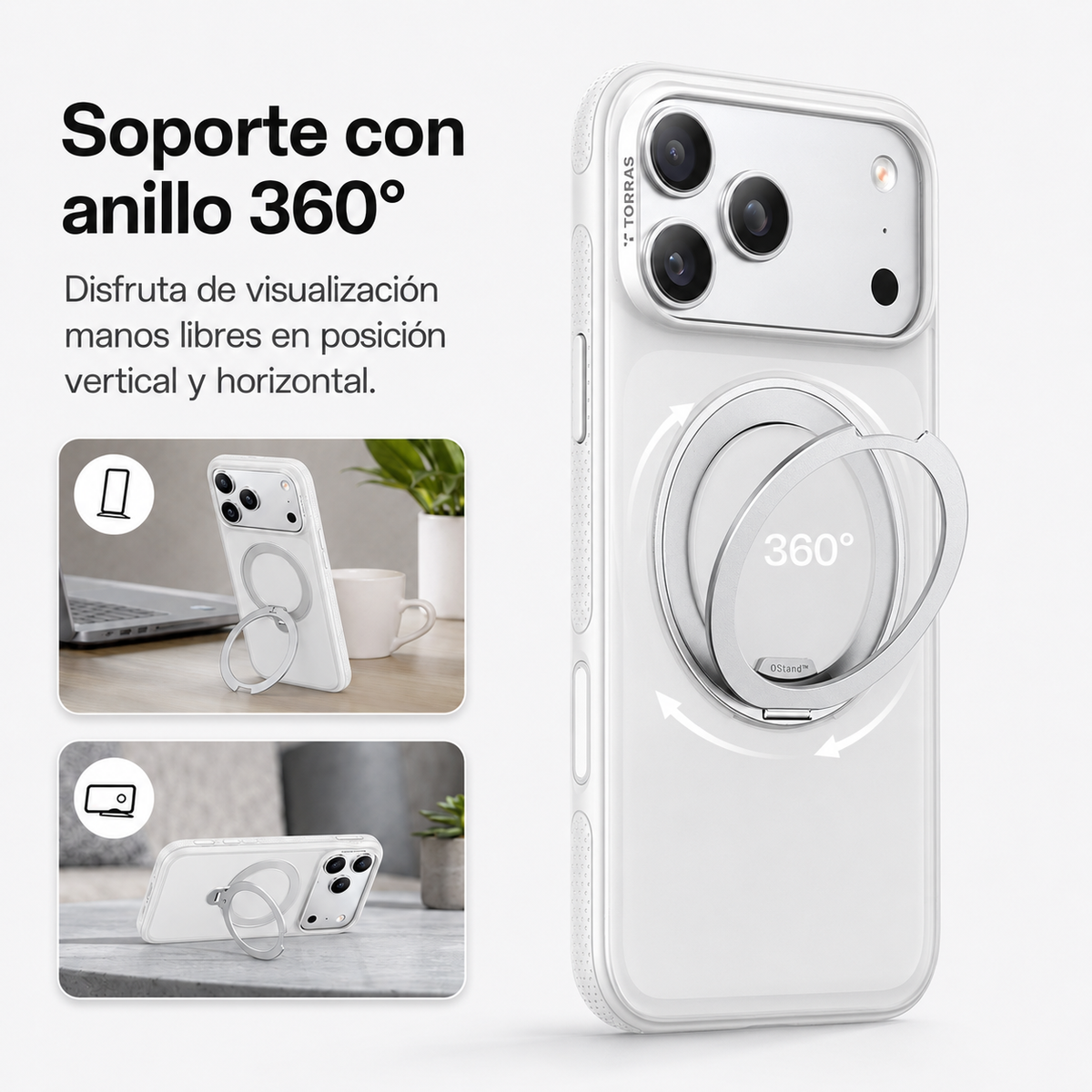 TORRAS Funda Ostand R Fitness Series con Soporte para iPhone 17 Pro Max/18 Pro Max Compatible con MagSafe, Transparente
