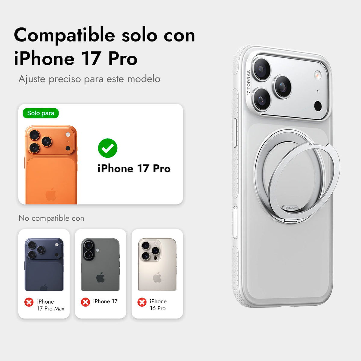TORRAS Funda Ostand R Fitness Series con Soporte para iPhone 17 Pro/18 Pro Compatible con MagSafe, Transparente