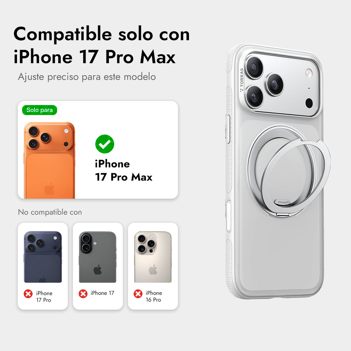TORRAS Funda Ostand R Fitness Series con Soporte para iPhone 17 Pro Max/18 Pro Max Compatible con MagSafe, Transparente
