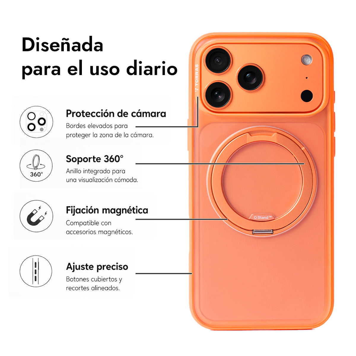 TORRAS Funda Ostand R Fitness Series con Soporte para iPhone 17 Pro/18 Pro Compatible con MagSafe, Naranja