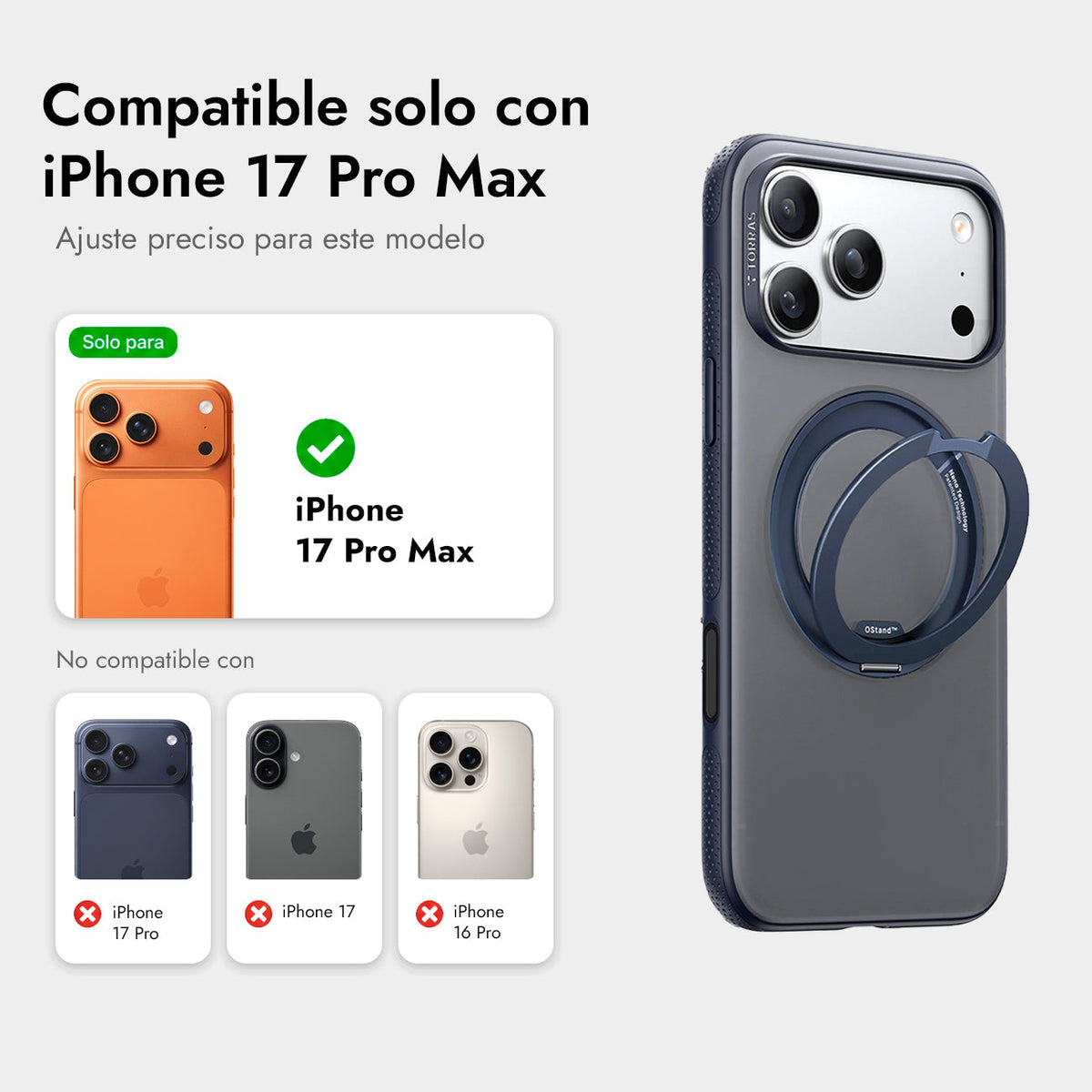 TORRAS Funda Ostand R Fitness Series con Soporte para iPhone 17 Pro Max/18 Pro Max Compatible con MagSafe, Azul Marino
