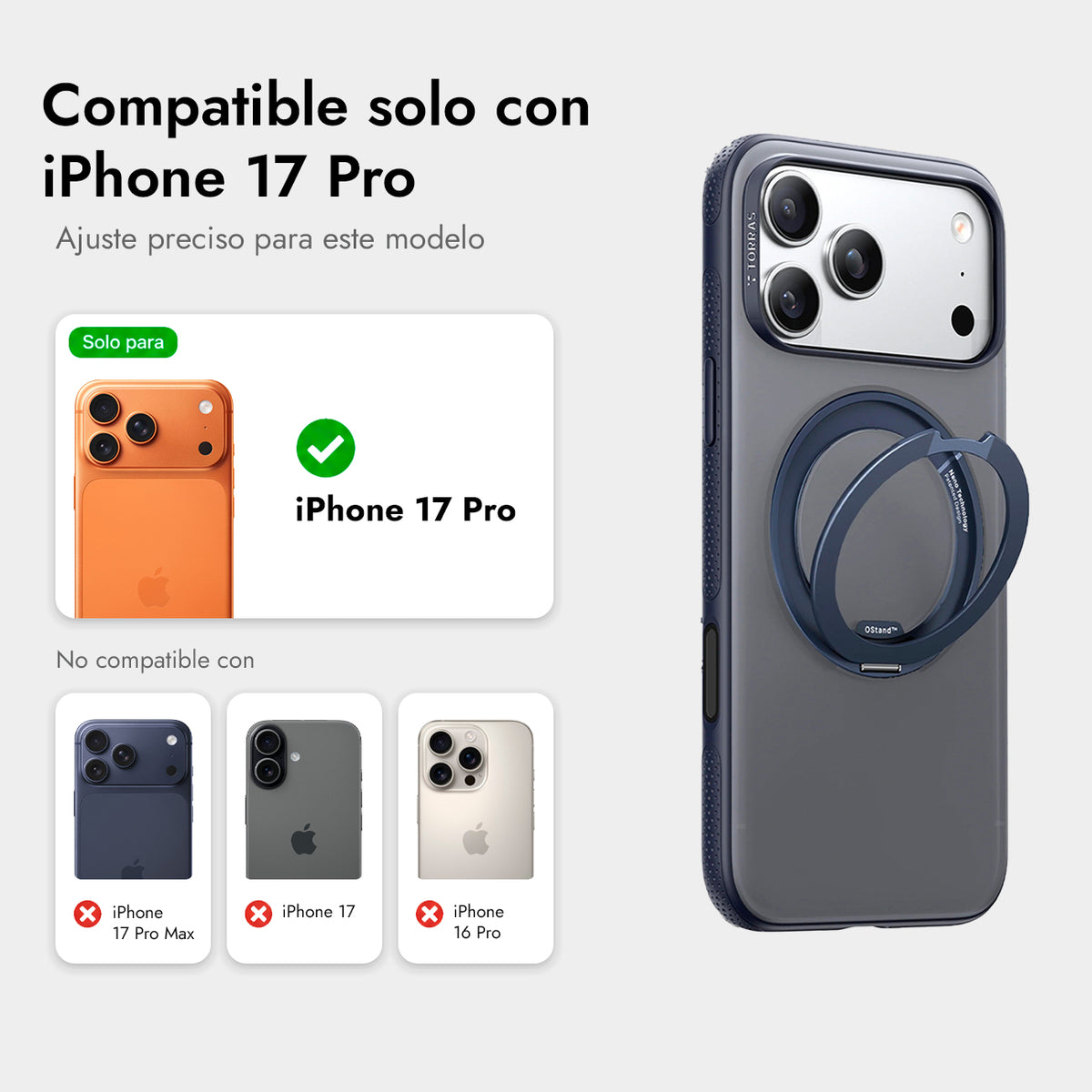 TORRAS Funda Ostand R Fitness Series con Soporte para iPhone 17 Pro/18 Pro Compatible con MagSafe, Azul Marino