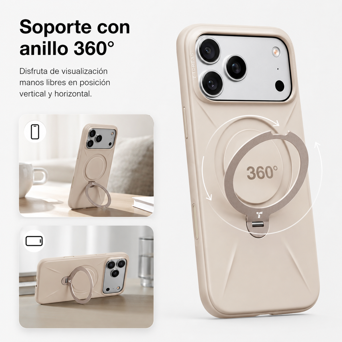 TORRAS Funda Ostand Spin Softune Series con Soporte para iPhone 17 Pro/18 Pro Compatible con MagSafe, Dessert Gold