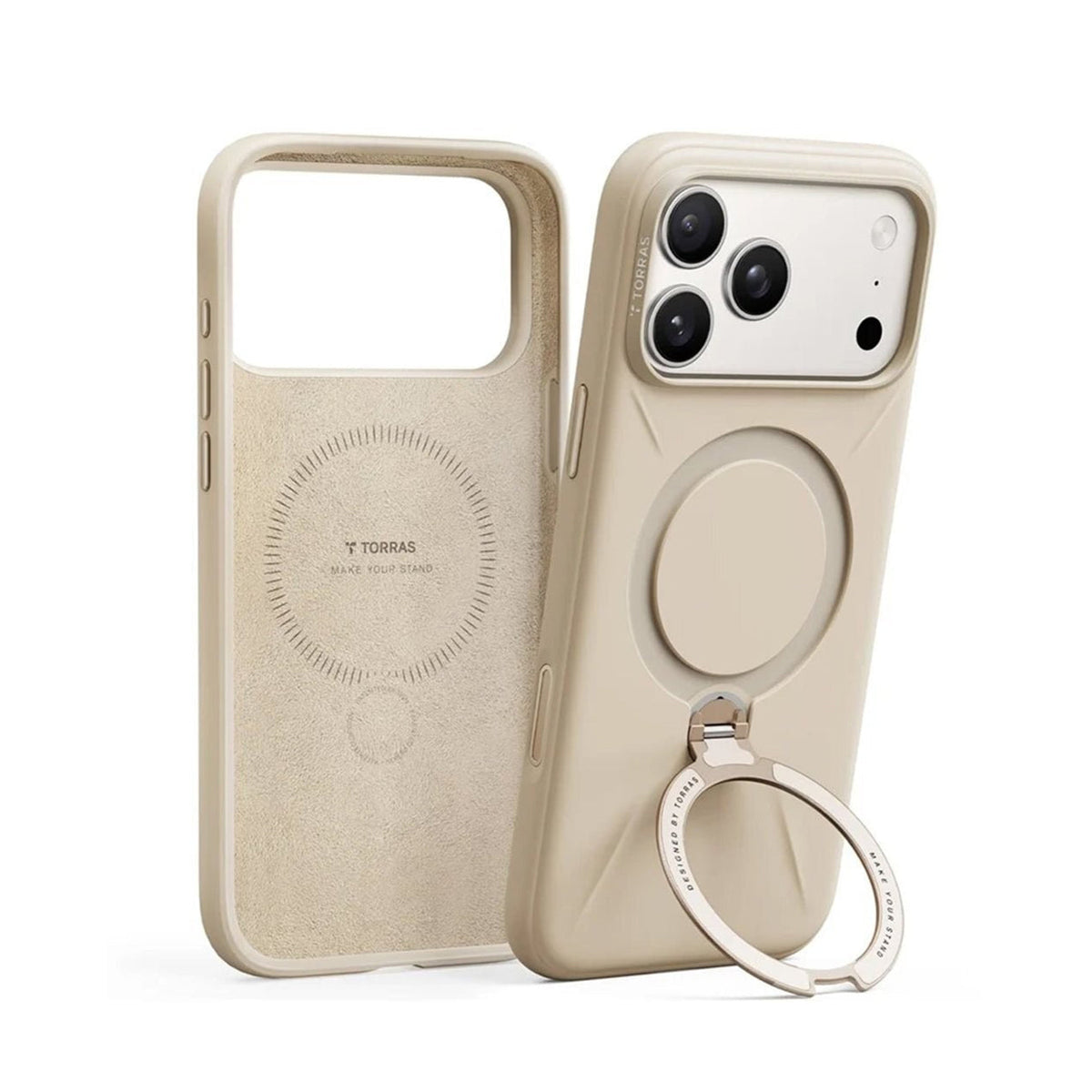 TORRAS Funda Ostand Spin Softune Series con Soporte para iPhone 17 Pro/18 Pro Compatible con MagSafe, Dessert Gold