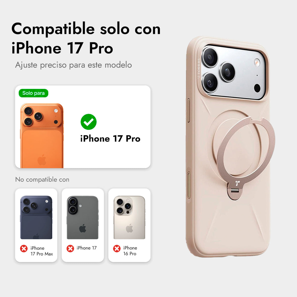 TORRAS Funda Ostand Spin Softune Series con Soporte para iPhone 17 Pro/18 Pro Compatible con MagSafe, Dessert Gold