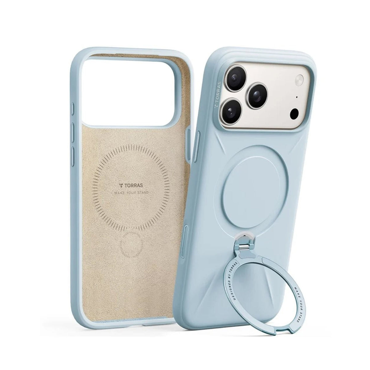 TORRAS Funda Ostand Spin Softune Series con Soporte para iPhone 17 Pro Max/18 Pro Max Compatible con MagSafe, Azul Bebé