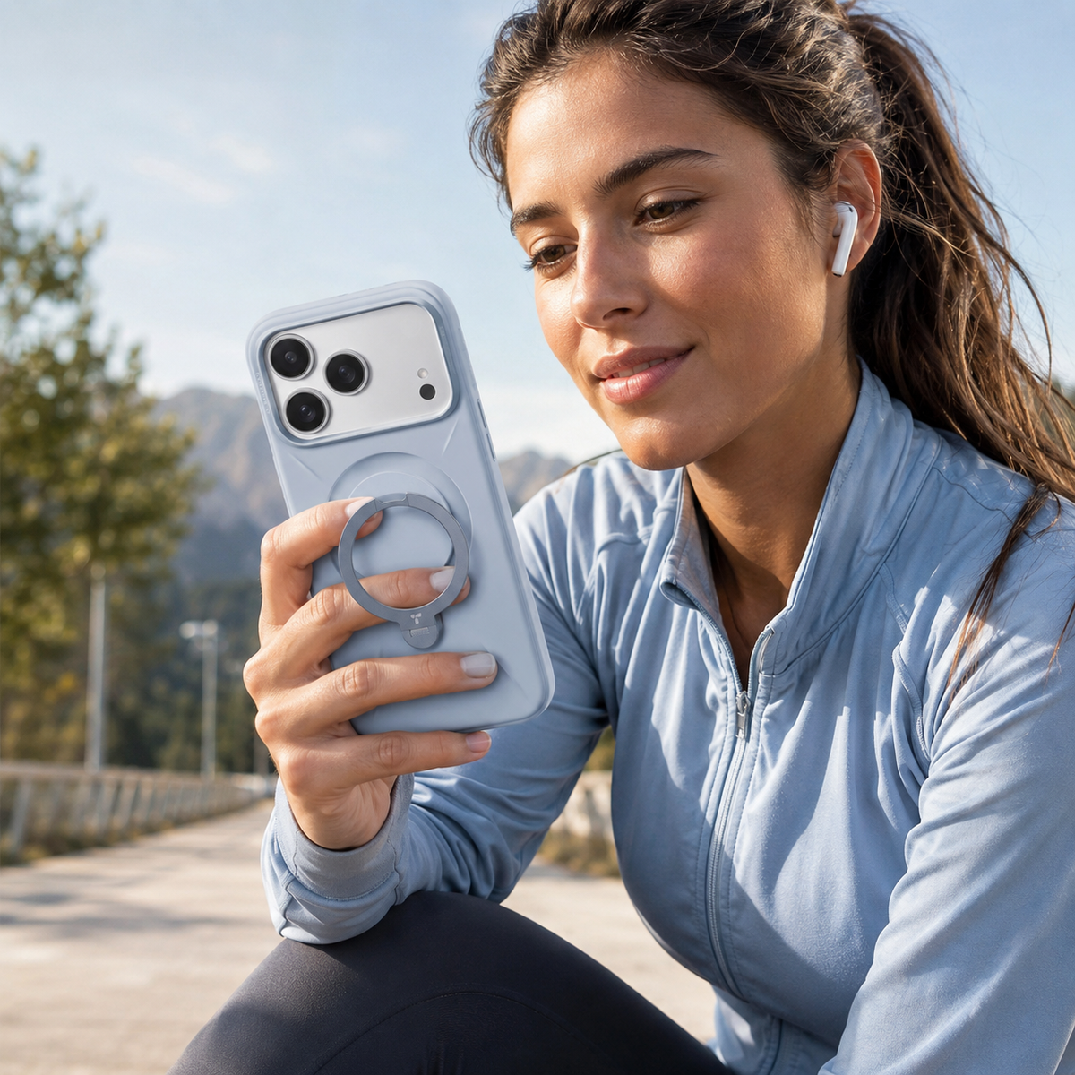 TORRAS Funda Ostand Spin Softune Series con Soporte para iPhone 17 Pro Max/18 Pro Max Compatible con MagSafe, Azul Bebé