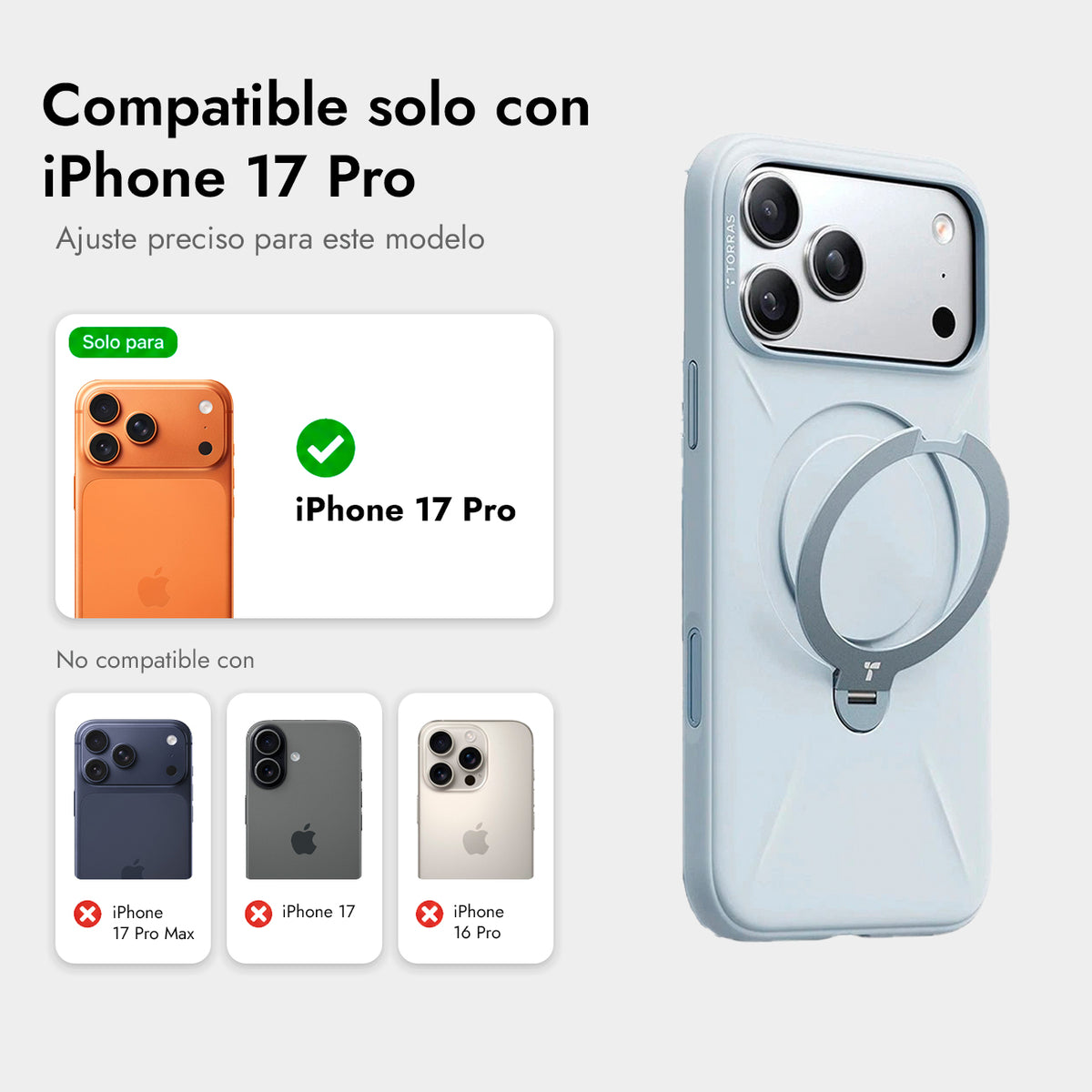 TORRAS Funda Ostand Spin Softune Series con Soporte para iPhone 17 Pro/18 Pro Compatible con MagSafe, Azul Bebé