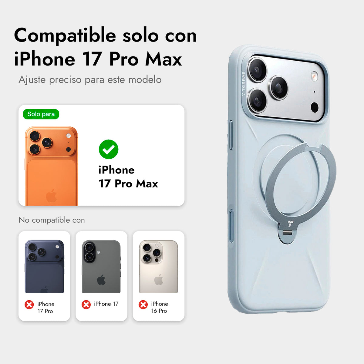 TORRAS Funda Ostand Spin Softune Series con Soporte para iPhone 17 Pro Max/18 Pro Max Compatible con MagSafe, Azul Bebé