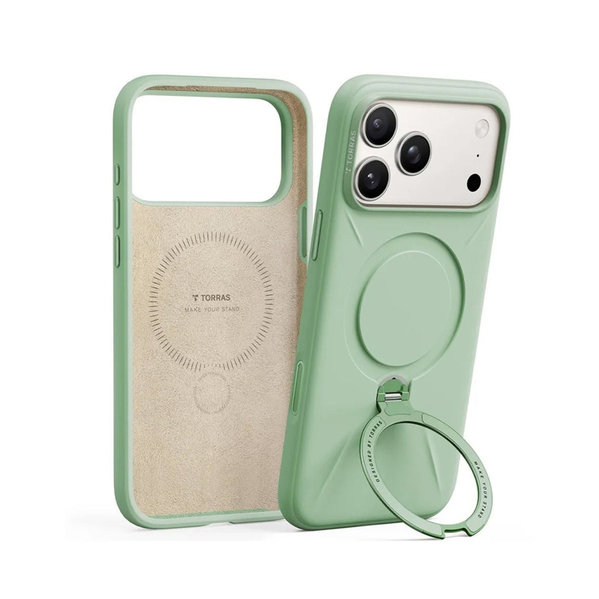 TORRAS Funda Ostand Spin Softune Series con Soporte para iPhone 17 Pro Max/18 Pro Max Compatible con MagSafe, Verde