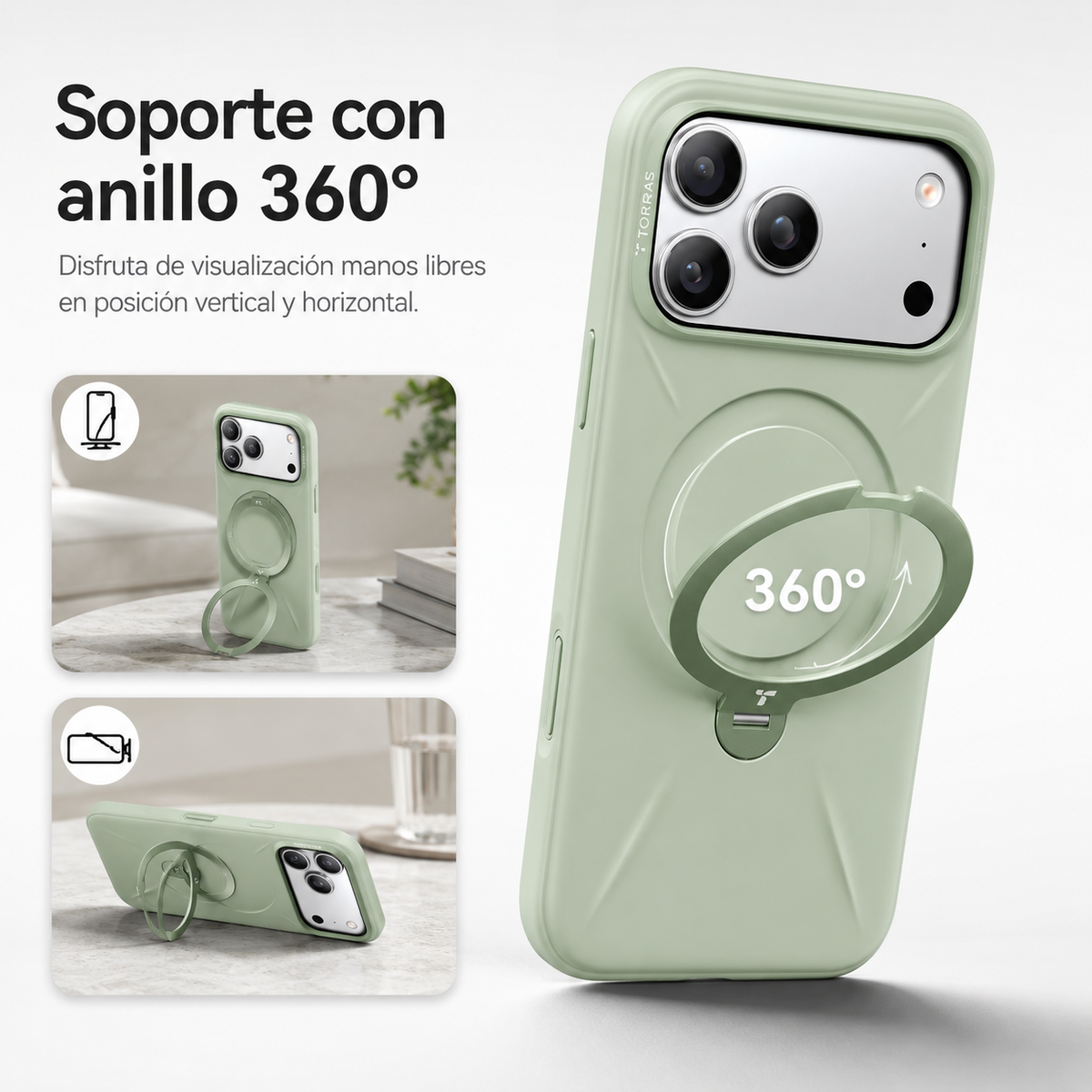 TORRAS Funda Ostand Spin Softune Series con Soporte para iPhone 17 Pro/18 Pro Compatible con MagSafe, Verde