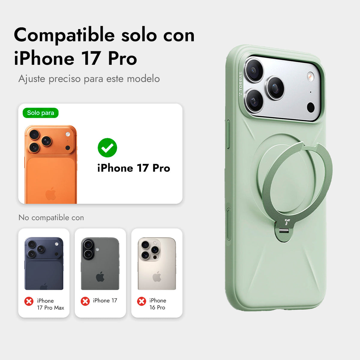 TORRAS Funda Ostand Spin Softune Series con Soporte para iPhone 17 Pro/18 Pro Compatible con MagSafe, Verde