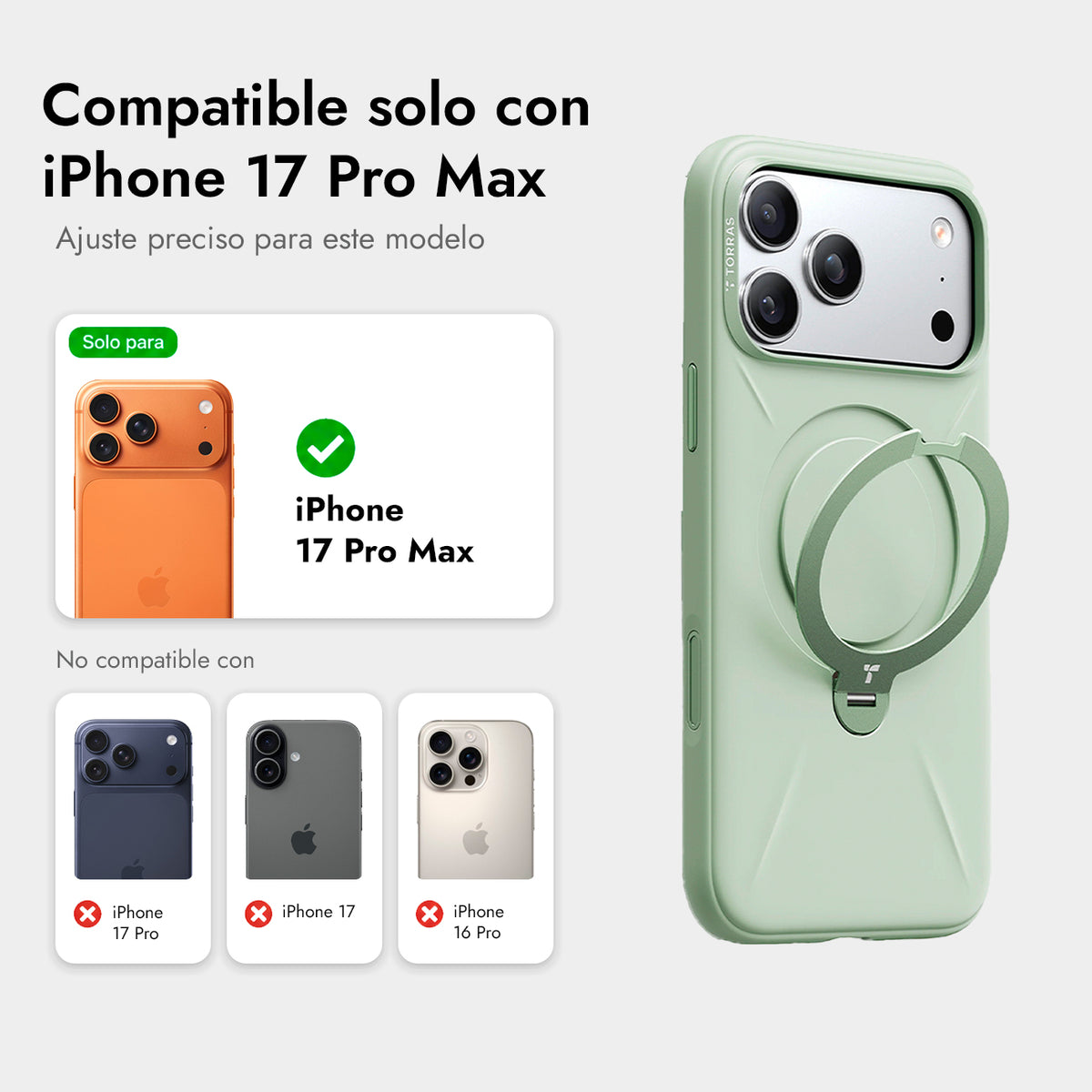 TORRAS Funda Ostand Spin Softune Series con Soporte para iPhone 17 Pro Max/18 Pro Max Compatible con MagSafe, Verde