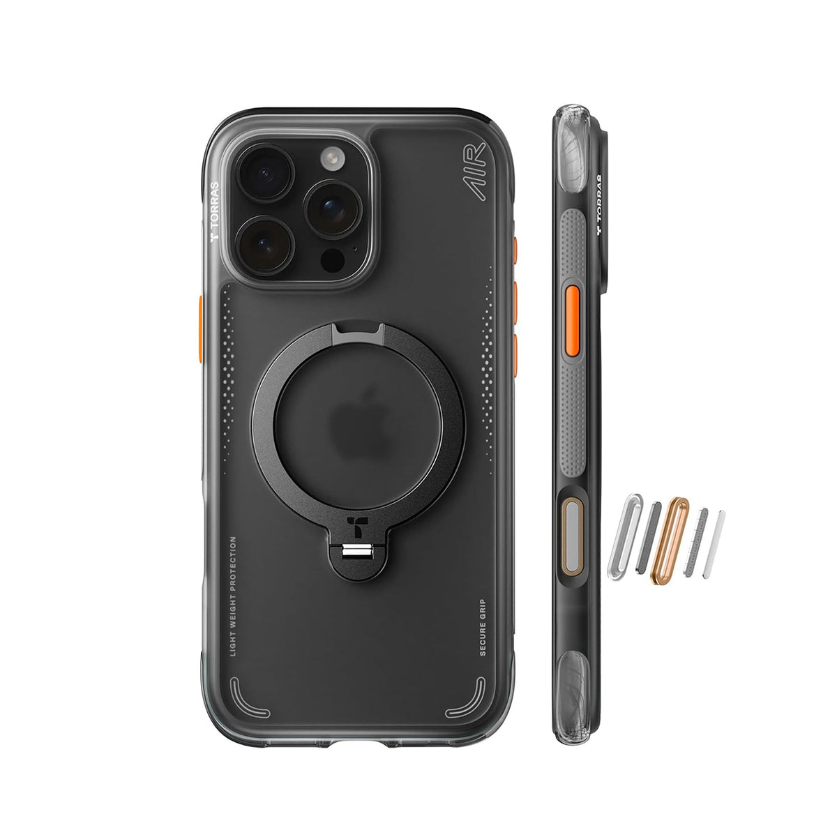 TORRAS Funda Ostand Spin Air Series con Soporte para iPhone 16 Pro Max Compatible con MagSafe, Shadow Black