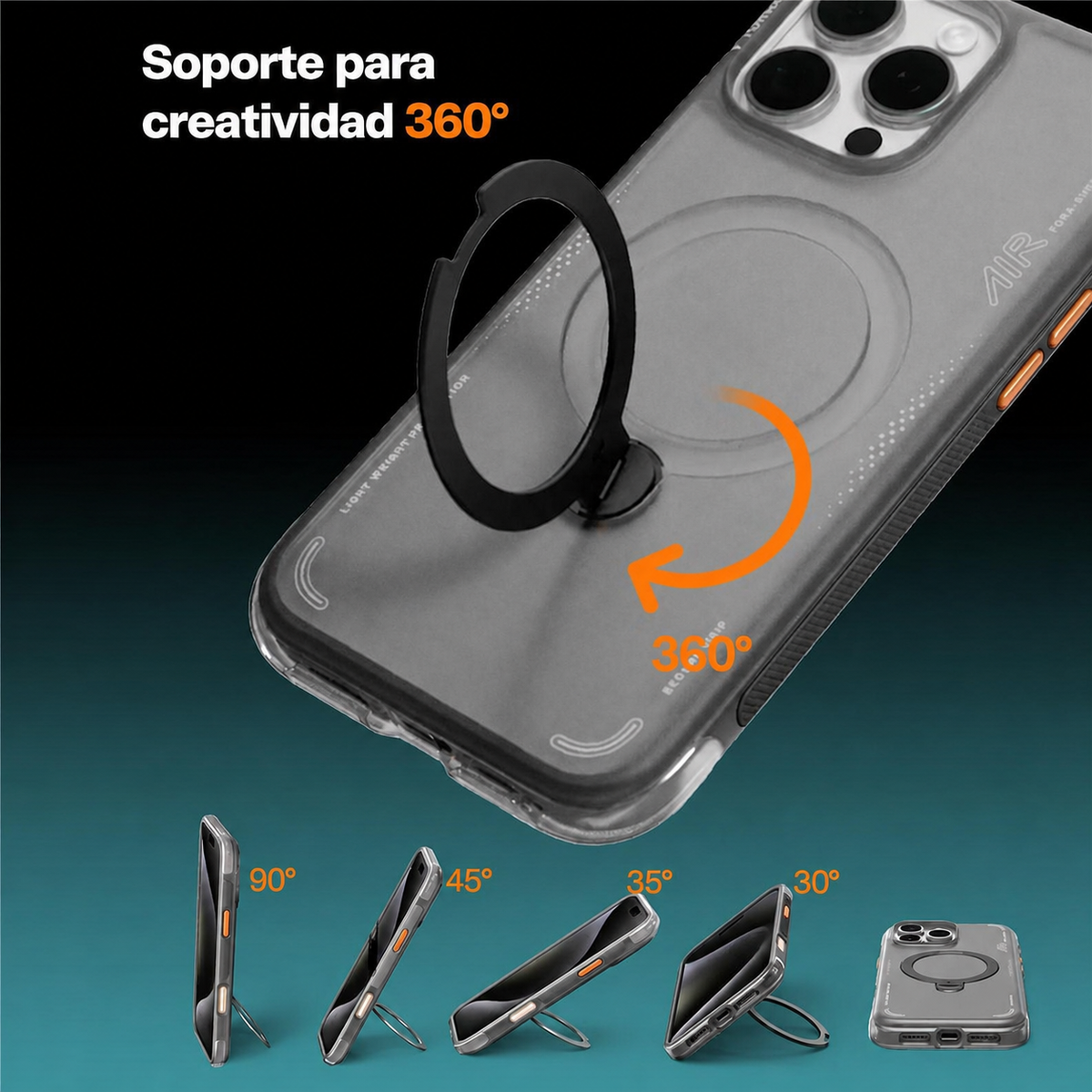 TORRAS Funda Ostand Spin Air Series con Soporte para iPhone 16 Pro Max Compatible con MagSafe, Shadow Black