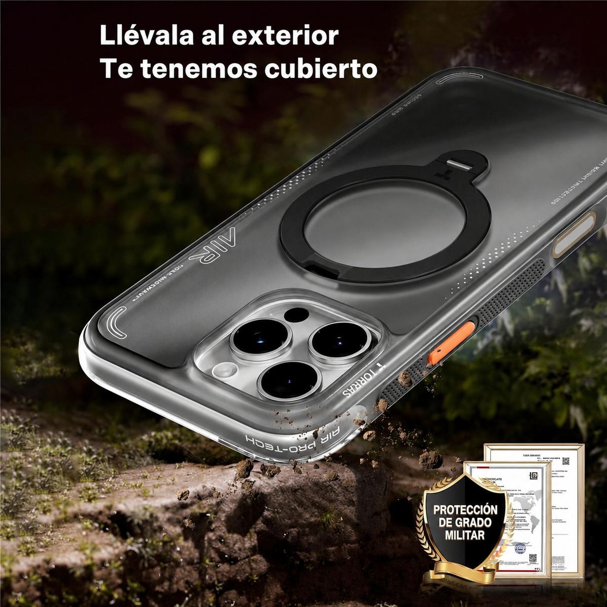 TORRAS Funda Ostand Spin Air Series con Soporte para iPhone 16 Pro Max Compatible con MagSafe, Shadow Black