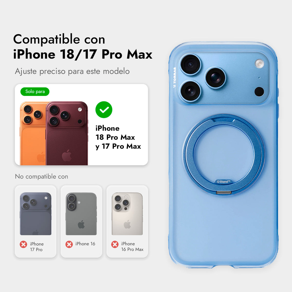 TORRAS Funda O3 Air con Soporte Giratorio para iPhone 17 Pro Max/18 Pro Max Compatible con MagSafe, Azul Island