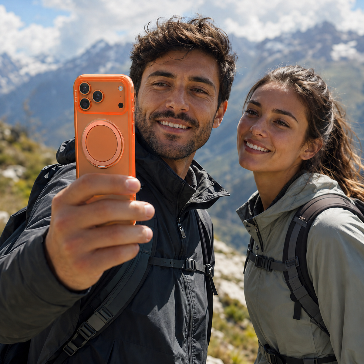 TORRAS Funda O3 Air con Soporte Giratorio para iPhone 17 Pro/18 Pro Compatible con MagSafe, Naranja Cósmico