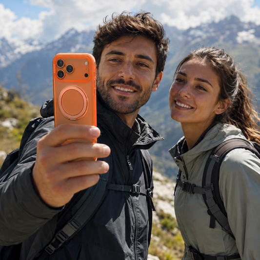 TORRAS Funda para iPhone 17 Pro – Carcasa Compatible con MagSafe y Soporte Giratorio O3 Air Naranja Cósmico, Protección y Ajuste Preciso