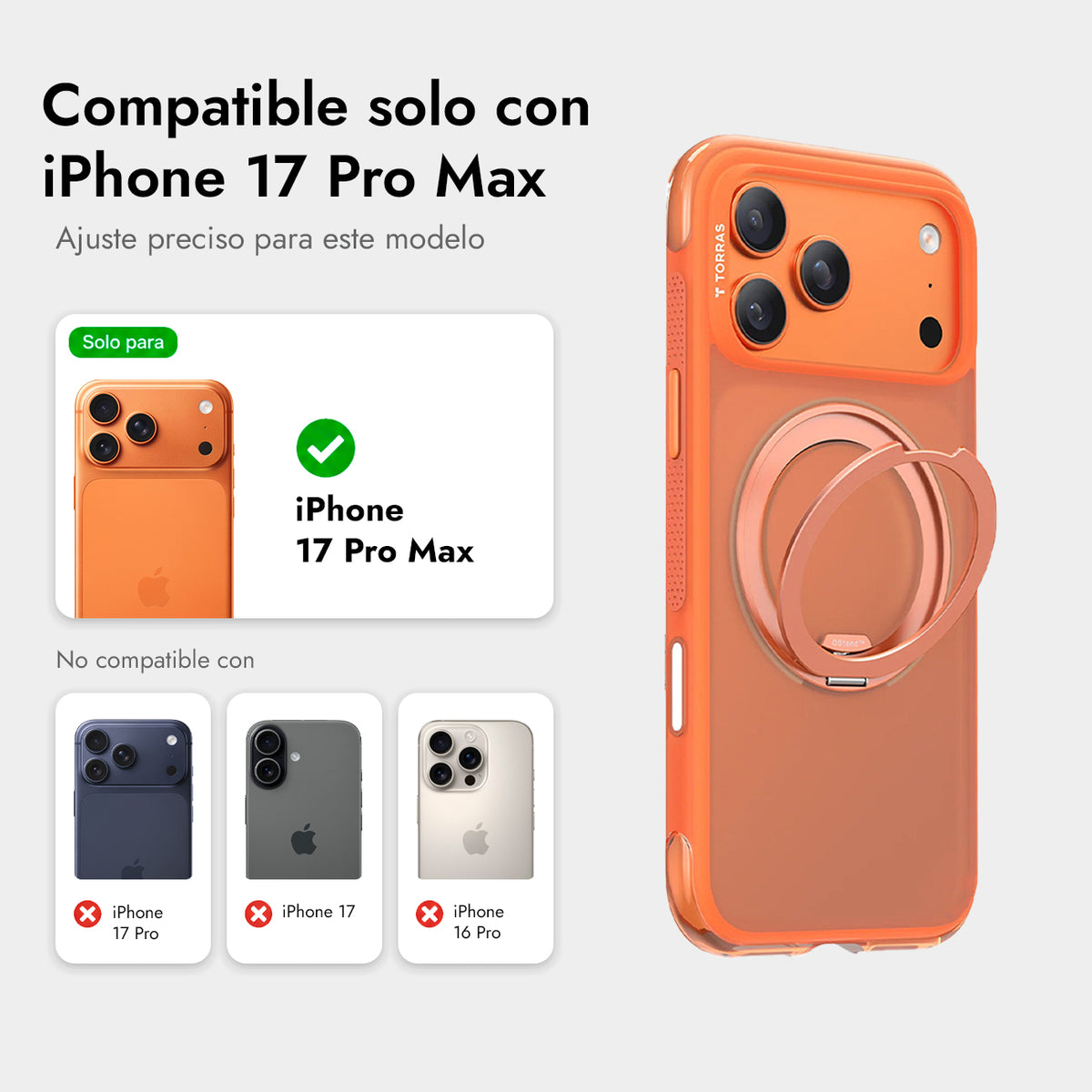 TORRAS Funda O3 Air con Soporte Giratorio para iPhone 17 Pro Max/18 Pro Max Compatible con MagSafe, Naranja Cósmico