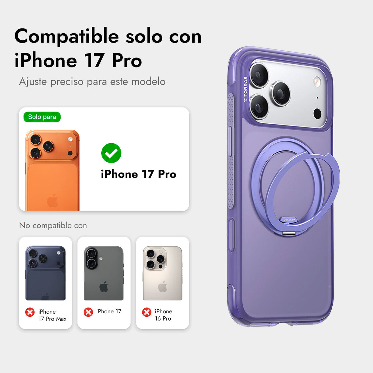 TORRAS Funda O3 Air con Soporte Giratorio para iPhone 17 Pro/18 Pro Compatible con MagSafe, Violeta