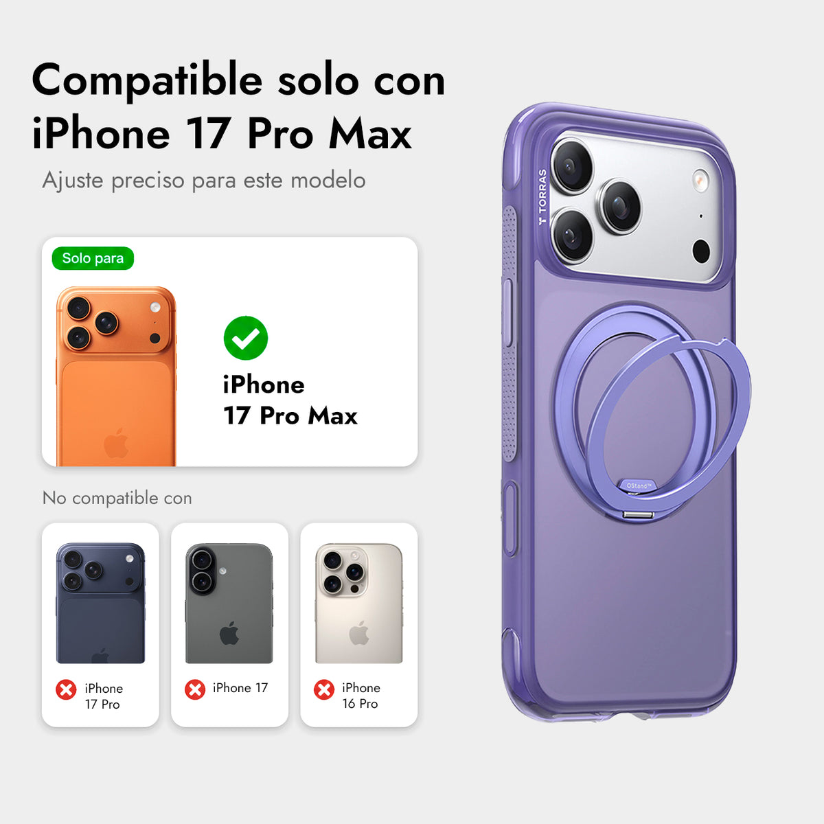 TORRAS Funda O3 Air con Soporte Giratorio para iPhone 17 Pro Max/18 Pro Max Compatible con MagSafe, Violeta