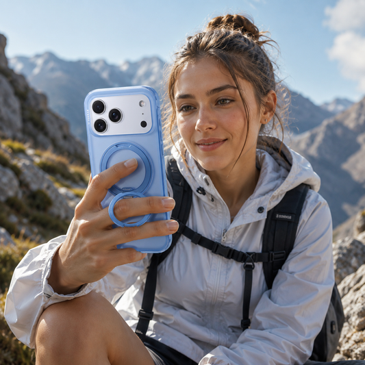 TORRAS Funda para iPhone 17 Pro – Carcasa Compatible con MagSafe y Soporte Giratorio O3 Air Azul Island, Protección y Ajuste Preciso