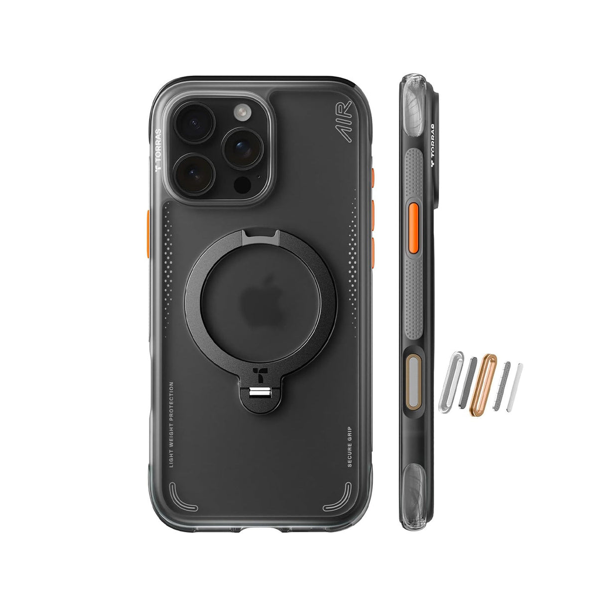 TORRAS Funda Ostand Spin Air Series con Soporte para iPhone 16 Pro Compatible con MagSafe, Negro