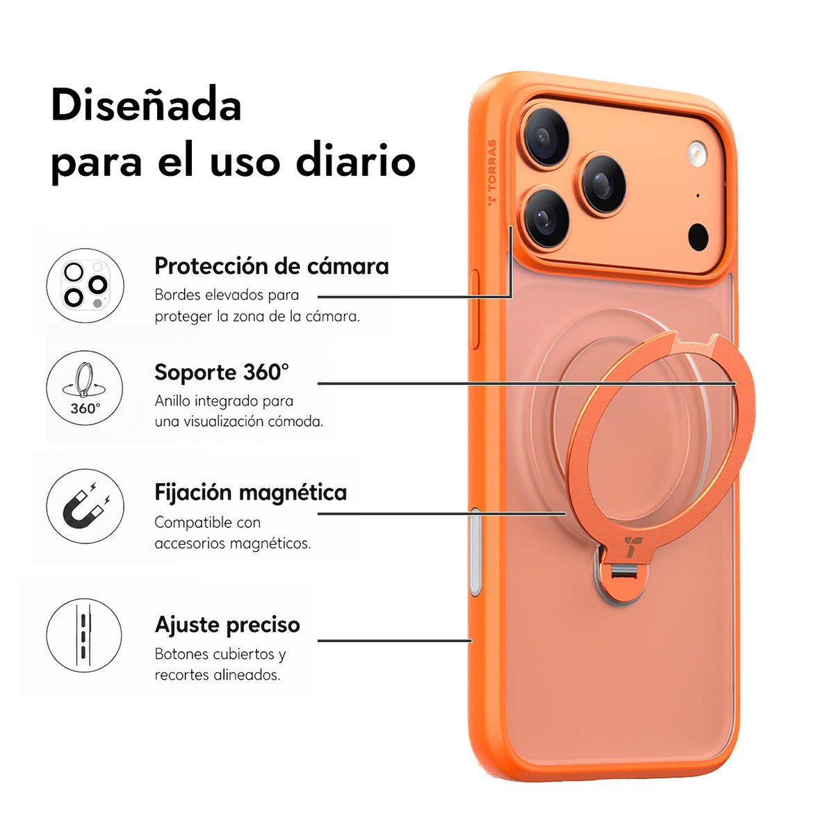 TORRAS Funda Ostand Spin Series con Soporte para iPhone 17 Pro Max/18 Pro Max Compatible con MagSafe, Naranja