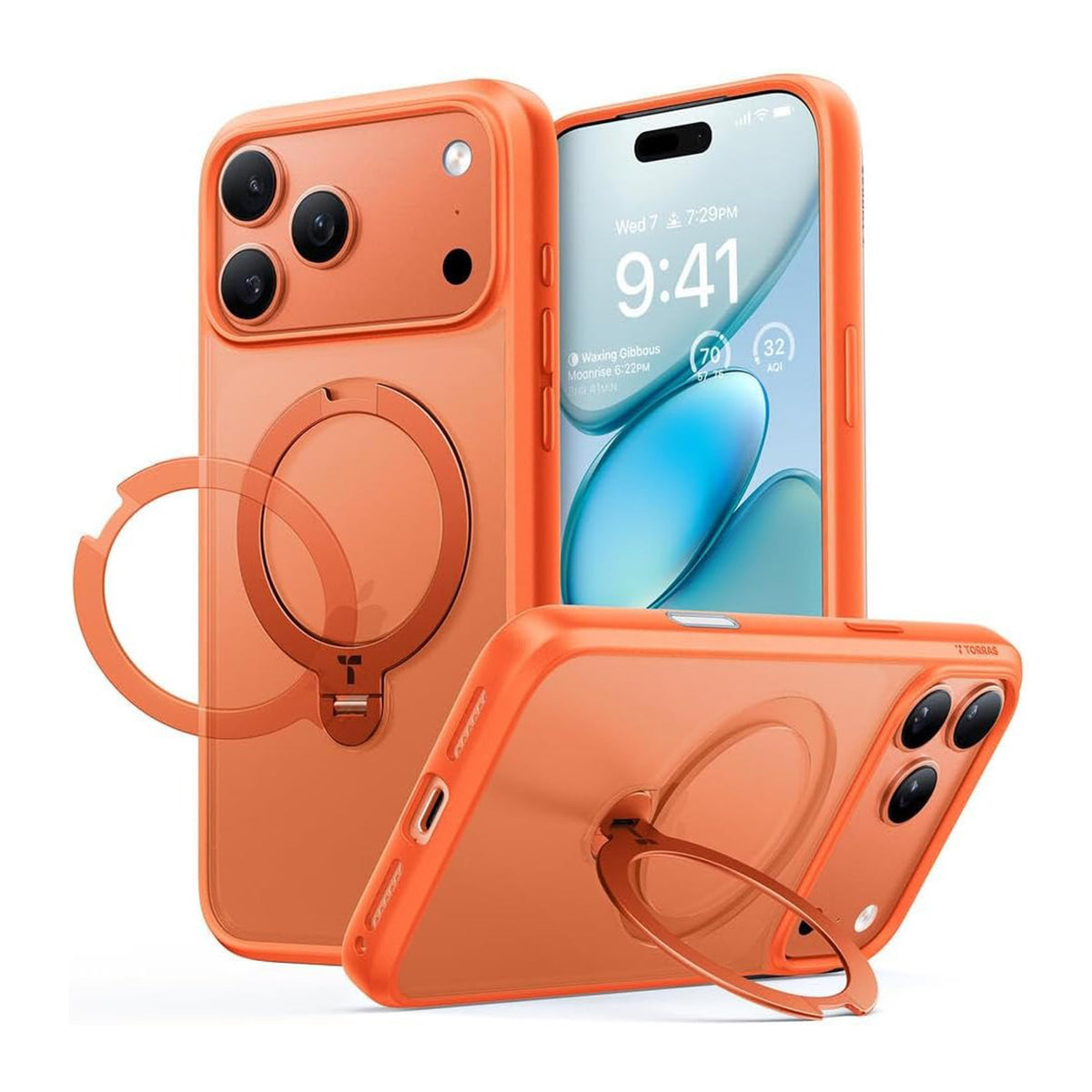 TORRAS Funda Ostand Spin Series con Soporte para iPhone 17 Pro/18 Pro Compatible con MagSafe, Naranja