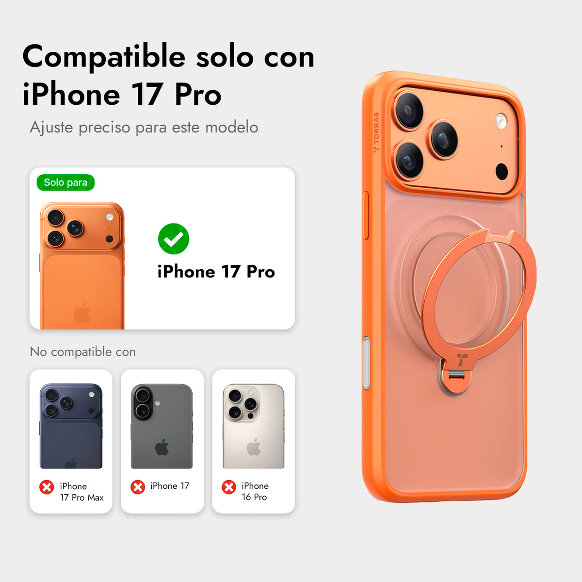 TORRAS Funda Ostand Spin Series con Soporte para iPhone 17 Pro/18 Pro Compatible con MagSafe, Naranja