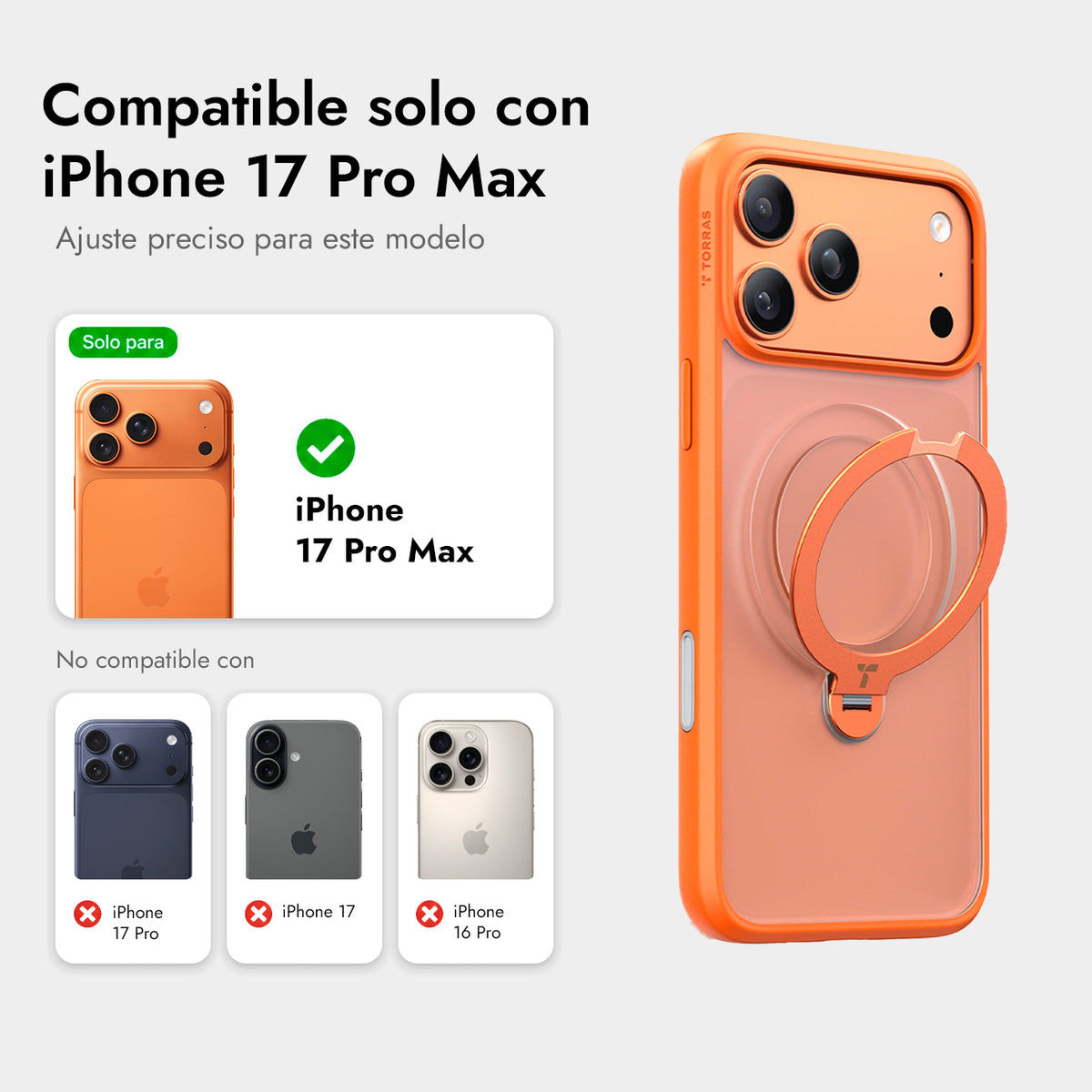 TORRAS Funda Ostand Spin Series con Soporte para iPhone 17 Pro Max/18 Pro Max Compatible con MagSafe, Naranja