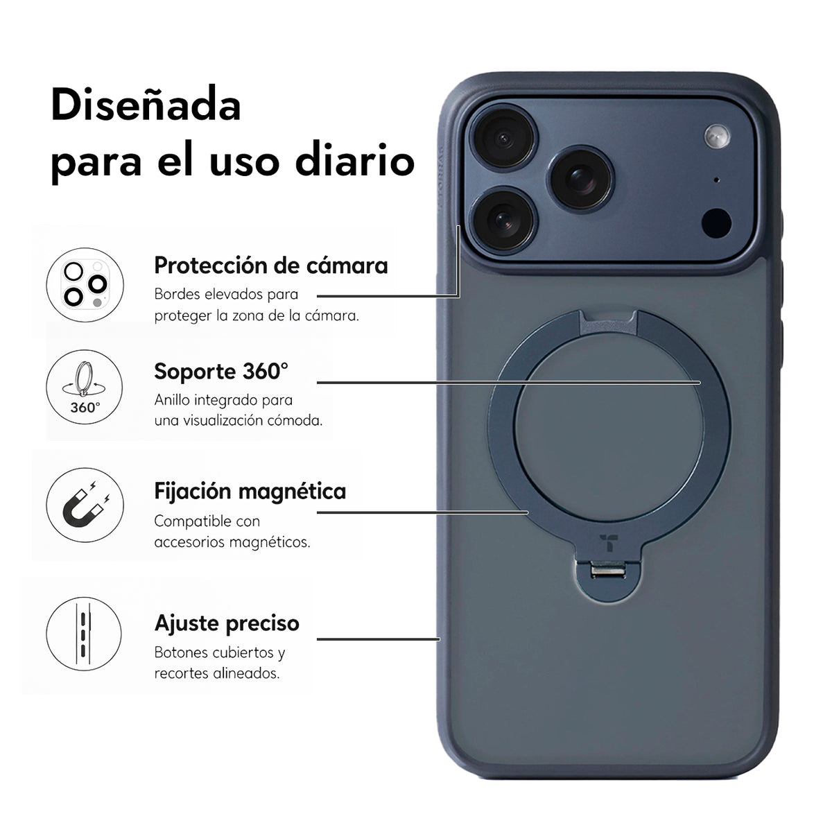 TORRAS Funda Ostand Spin Series con Soporte para iPhone 17 Pro/18 Pro Compatible con MagSafe, Azul Marino