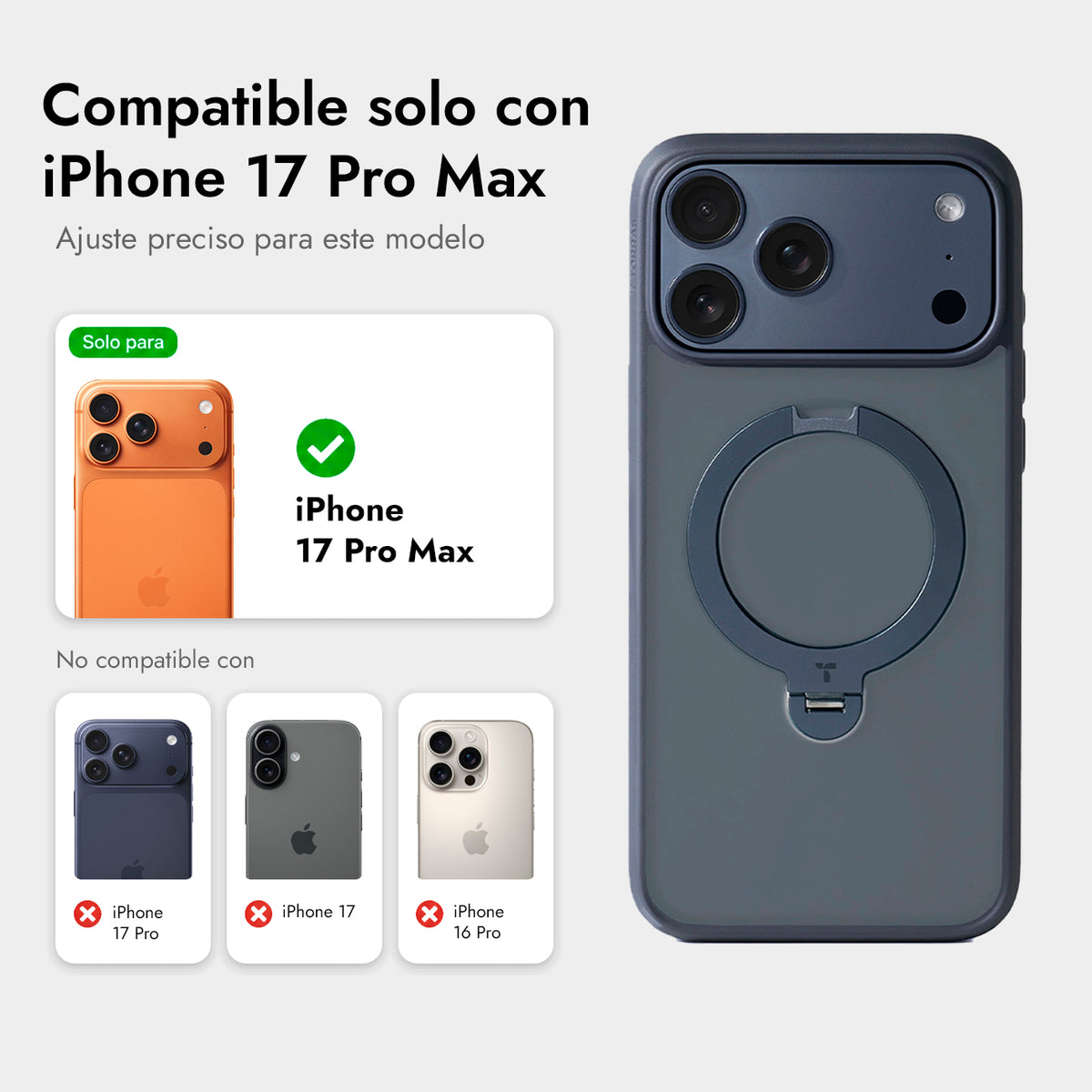 TORRAS Funda Ostand Spin Series con Soporte para iPhone 17 Pro Max/18 Pro Max Compatible con MagSafe, Azul Marino