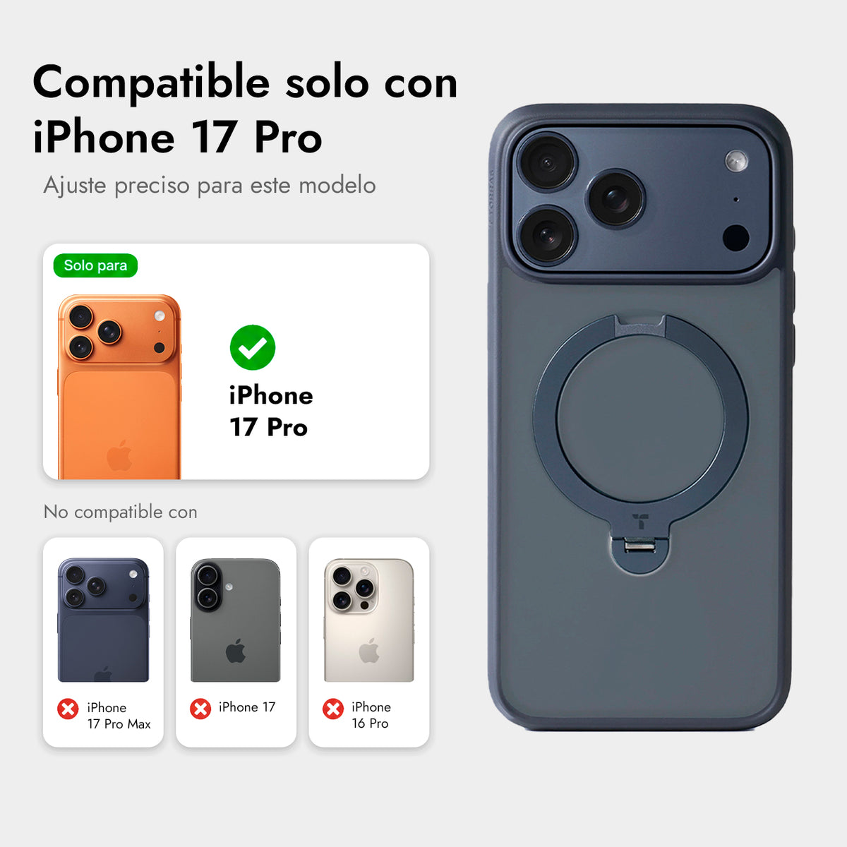 TORRAS Funda Ostand Spin Series con Soporte para iPhone 17 Pro/18 Pro Compatible con MagSafe, Azul Marino