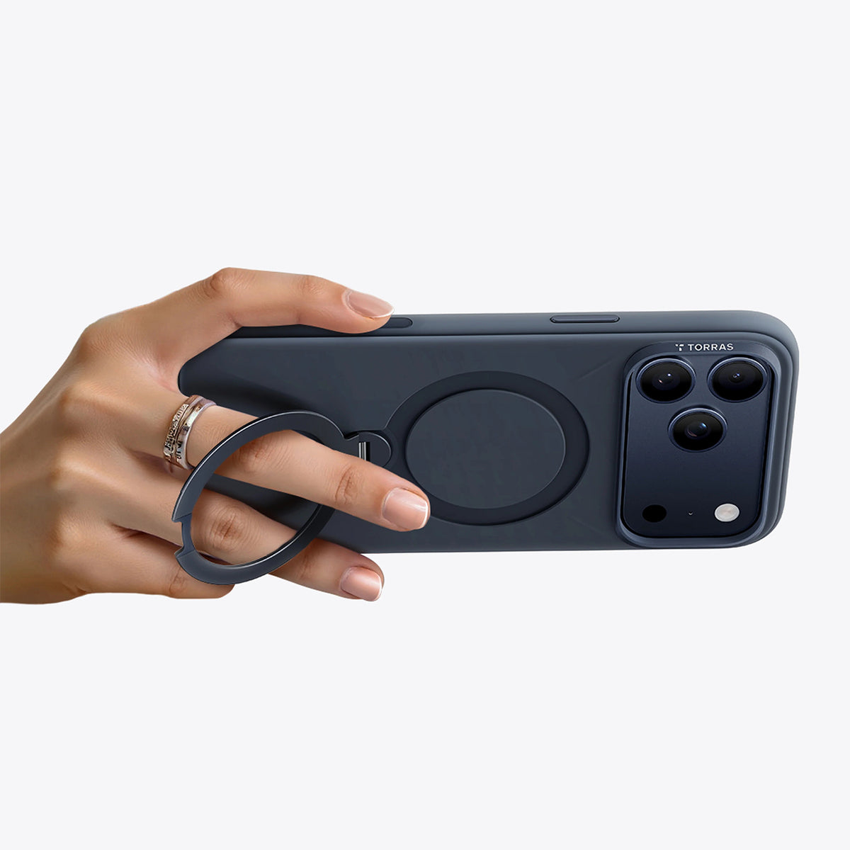 TORRAS Funda Ostand Spin Softune Series con Soporte para iPhone 17 Pro/18 Pro Compatible con MagSafe, Azul Marino